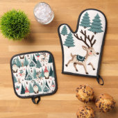 Kerstrendieren & kabouters ovenwant & pannenlap set (Top down)