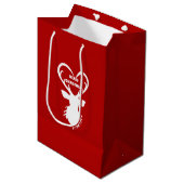 Kerstrendieren op rood medium cadeauzakje (Voorkant Gekanteld)