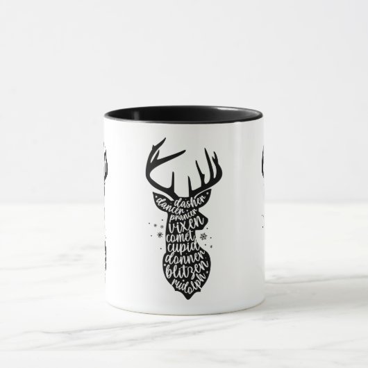 Kerstrendieren, zwart en wit mok (Midden)