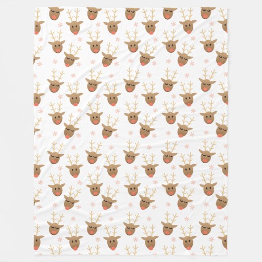 Kerstrendierensnowflakes roze goud fleece deken (Voorkant)