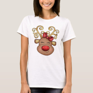 Kerstrendierhaai met rode glitterneus t-shirt