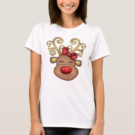 Kerstrendierhaai met rode glitterneus t-shirt (Voorkant)