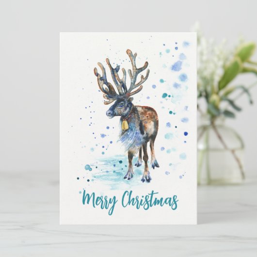 Kerstrendierhandschildpad-Waterverf Feestdagenkaart (Staand voorkant)