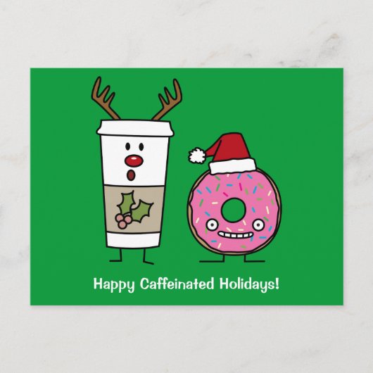 Kerstrendierkoffie en Santa Donut Feestdagenkaart (Voorkant)