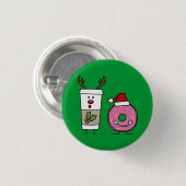 Kerstrendierkoffie en Santa Donut Ronde Button 3,2 Cm (Voorkant /achterkant)