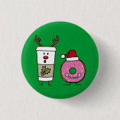 Kerstrendierkoffie en Santa Donut Ronde Button 3,2 Cm (Voorkant)
