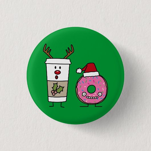 Kerstrendierkoffie en Santa Donut Ronde Button 3,2 Cm (Voorkant)