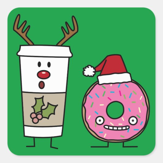 Kerstrendierkoffie en Santa Donut Vierkante Sticker (Voorkant)