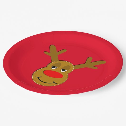 Kerstrendierlijk gezicht rood papieren bordje (Gekanteld)