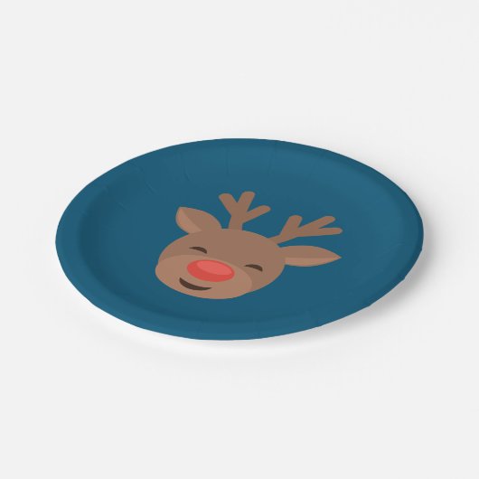Kerstrendierlijk Rudolf op blauw Papieren Bordje (Gekanteld)