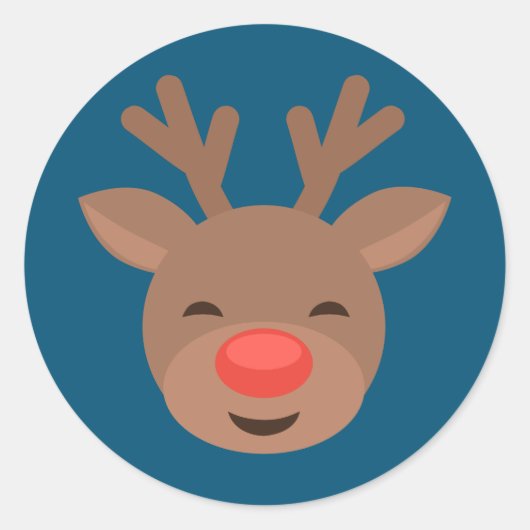 Kerstrendierlijk Rudolf op blauw Ronde Sticker (Voorkant)