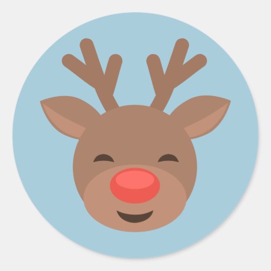 Kerstrendierlijk Rudolf op lichtblauw Ronde Sticker (Voorkant)