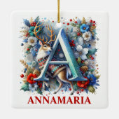 Kerstrendiermonogram met een aangepaste naam keramisch ornament (Achterkant)