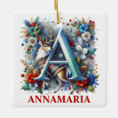 Kerstrendiermonogram met een aangepaste naam keramisch ornament (Voorkant)