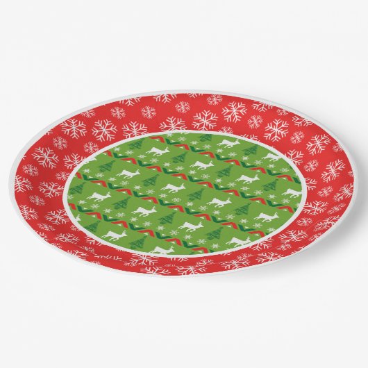 Kerstrendierpatroon en Snowflakes Papieren Bordje (Gekanteld)