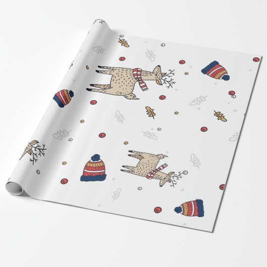 Kerstrendierpatroon Petten Cadeaupapier (Uitgerold)