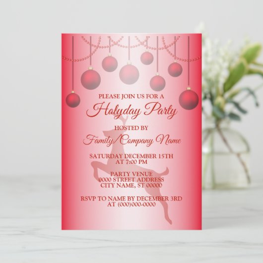 Kerstrendierrode Feestdagen uitnodiging (Staand voorkant)