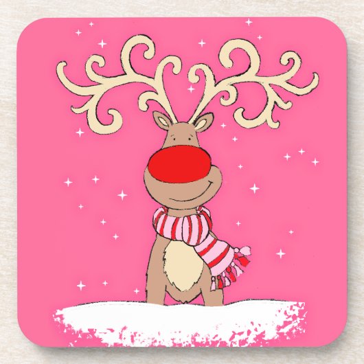 kerstrendierroze set van 6 onderzetters (Voorkant)