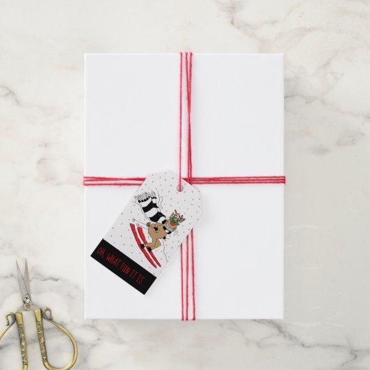 Kerstrendierskniing Cadeaulabel (Met Touw)