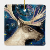 Kerstrendiertje bij nacht met een Shining Star Keramisch Ornament (Achterkant)
