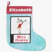 Kerstrendiertje in een lelijke trui grote kerstsok (Voorkant)