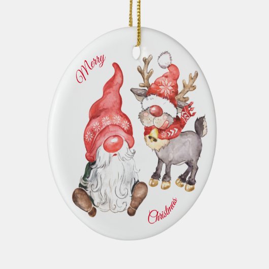 Kerstrendiertje met gnome keramisch ornament (Rechts)