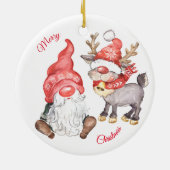 Kerstrendiertje met gnome keramisch ornament (Achterkant)