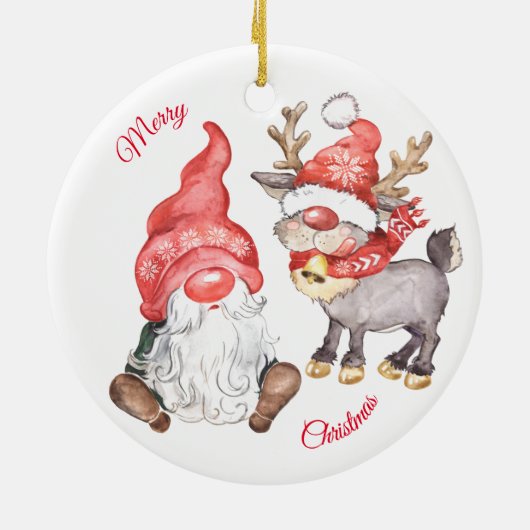 Kerstrendiertje met gnome keramisch ornament (Achterkant)