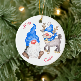 Kerstrendiertje met gnome keramisch ornament