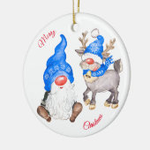 Kerstrendiertje met gnome keramisch ornament (Links)