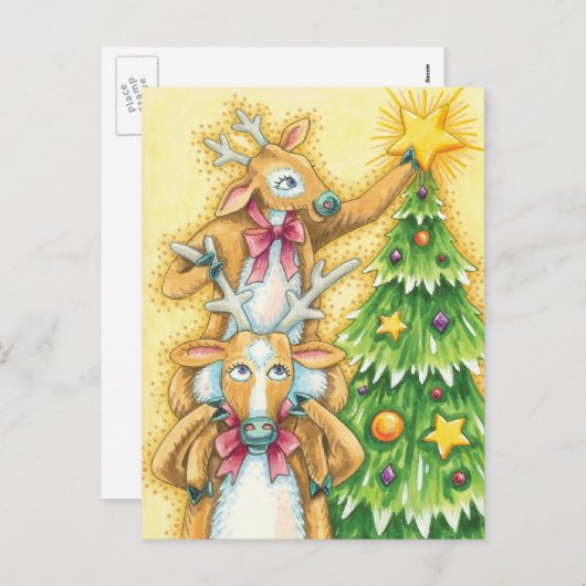 Kerstrendiertje met kerstboomster feestdagenkaart (Voorkant / Achterkant)