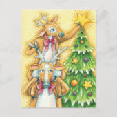 Kerstrendiertje met kerstboomster feestdagenkaart (Voorkant)