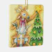 Kerstrendiertje met kerstboomster keramisch ornament (Rechts)