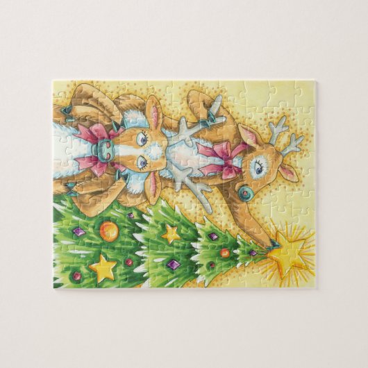 Kerstrendiertje met kerstboomster legpuzzel (Horizontaal)