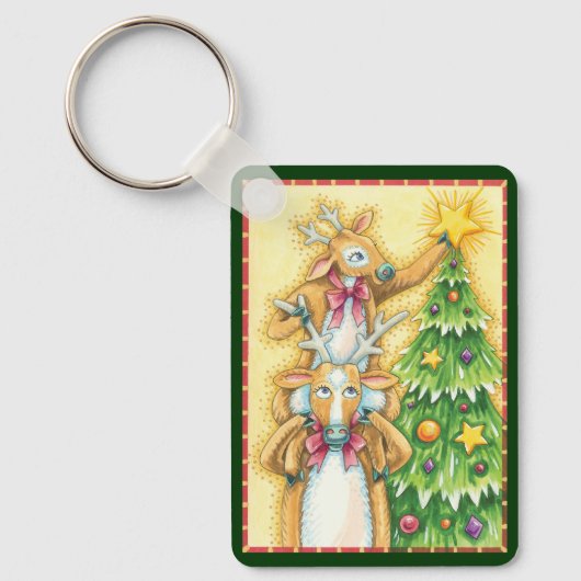 Kerstrendiertje met kerstboomster sleutelhanger (Voorkant)