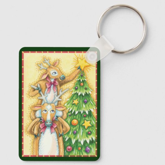 Kerstrendiertje met kerstboomster sleutelhanger (Achterkant)
