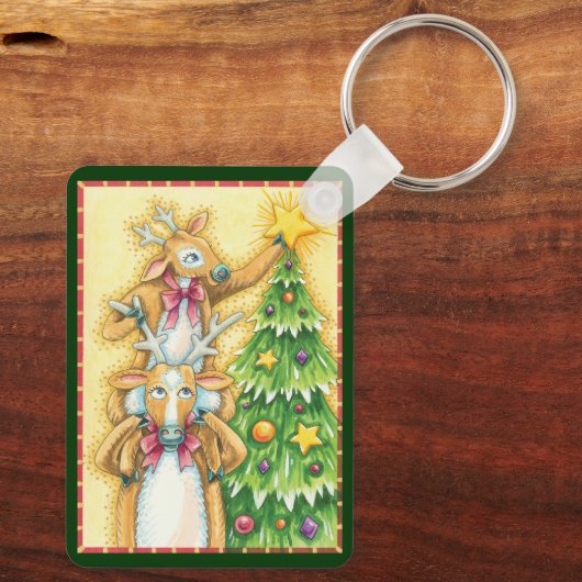 Kerstrendiertje met kerstboomster sleutelhanger (Achterkant)
