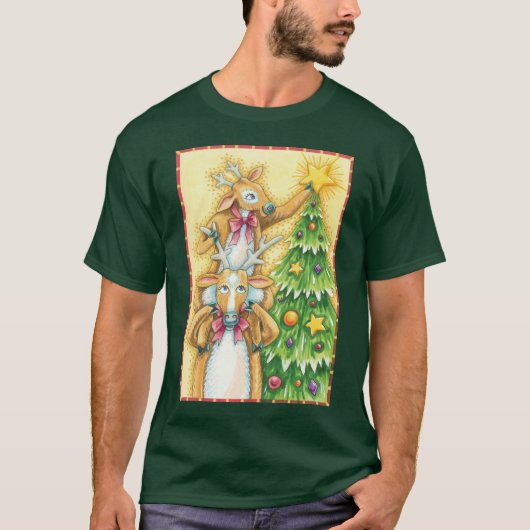 Kerstrendiertje met kerstboomster t-shirt (Voorkant)