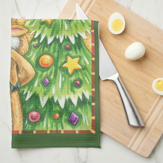 Kerstrendiertje met kerstboomster theedoek (Quarter Fold)