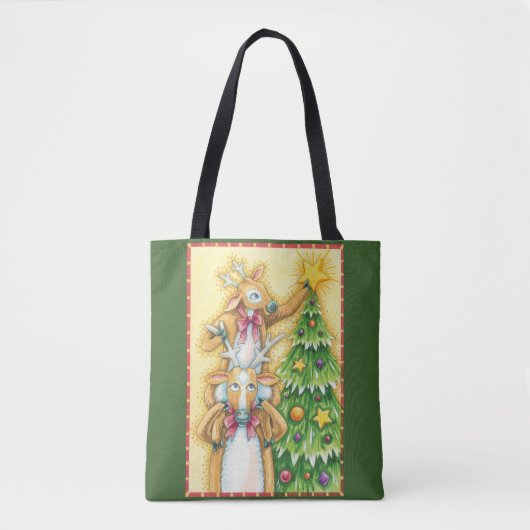 Kerstrendiertje met kerstboomster tote bag (Voorkant)