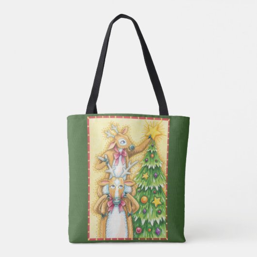 Kerstrendiertje met kerstboomster tote bag (Achterkant)