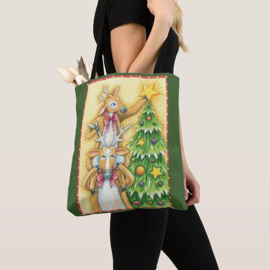 Kerstrendiertje met kerstboomster tote bag (Dichtbij)
