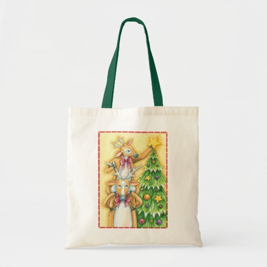 Kerstrendiertje met kerstboomster tote bag (Voorkant)