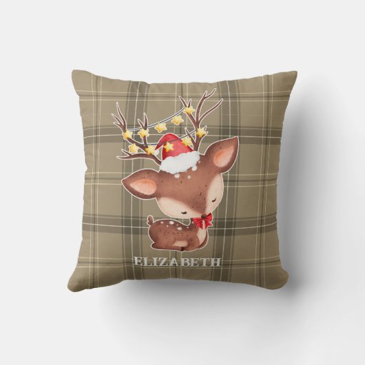 Kerstrendiertje met speldenachtergrond kussen (Achterkant)