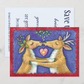 Kerstrendiertje, Mistletoe Kiss, sla de datum op Kaart (Voorkant / Achterkant)
