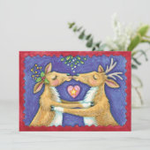 Kerstrendiertje, Mistletoe Kiss, sla de datum op Kaart (Staand voorkant)