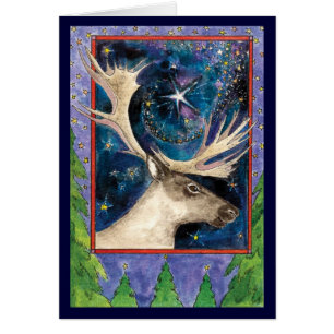 Kerstrendiertje 's nachts met ster bedankt