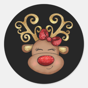 Kerstrendiervis ziet rood zwart ronde sticker