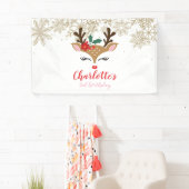 Kerstrendiervlekken met gouden sneeuwvlokken spandoek (Insitu)