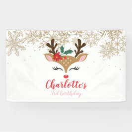 Kerstrendiervlekken met gouden sneeuwvlokken spandoek